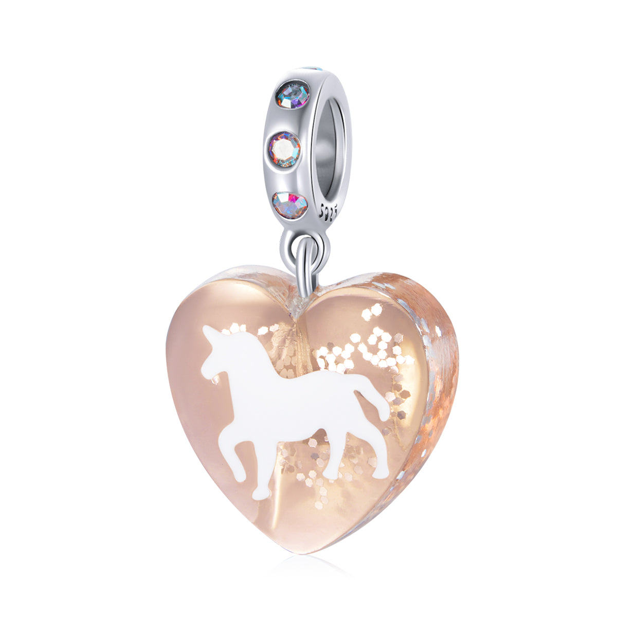 Dije unicornio en corazón acrílico