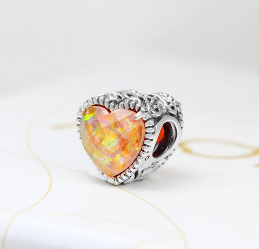 OPALITE ORANGE HEART GEM BEAD